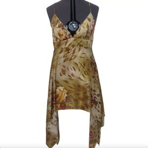 Dress By Gala 100% Silk Brown Animal Floral Handkerchief Dress • Y2K • Size L 🔴